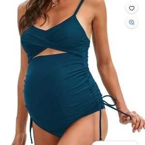 NWT Cupshe Women’s Teal Maternity Tankini Set Two Piece Swimsuit Size L